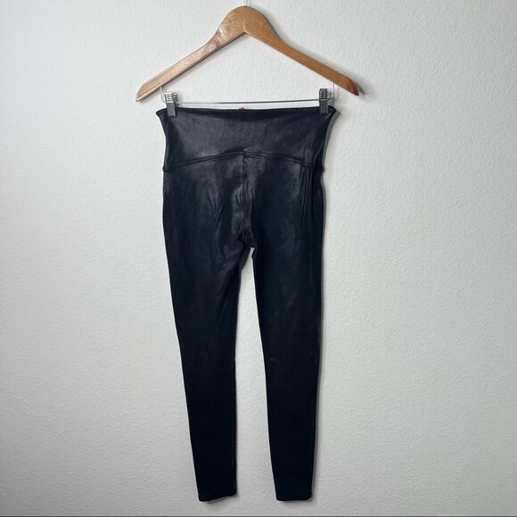 Spanx High Waisted Faux Leather Metallic Black Leggings Womens Size L - Picture 4 of 6